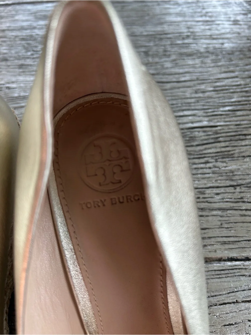 Tory Burch Metallic Gold Bow Peep-Toe Flats